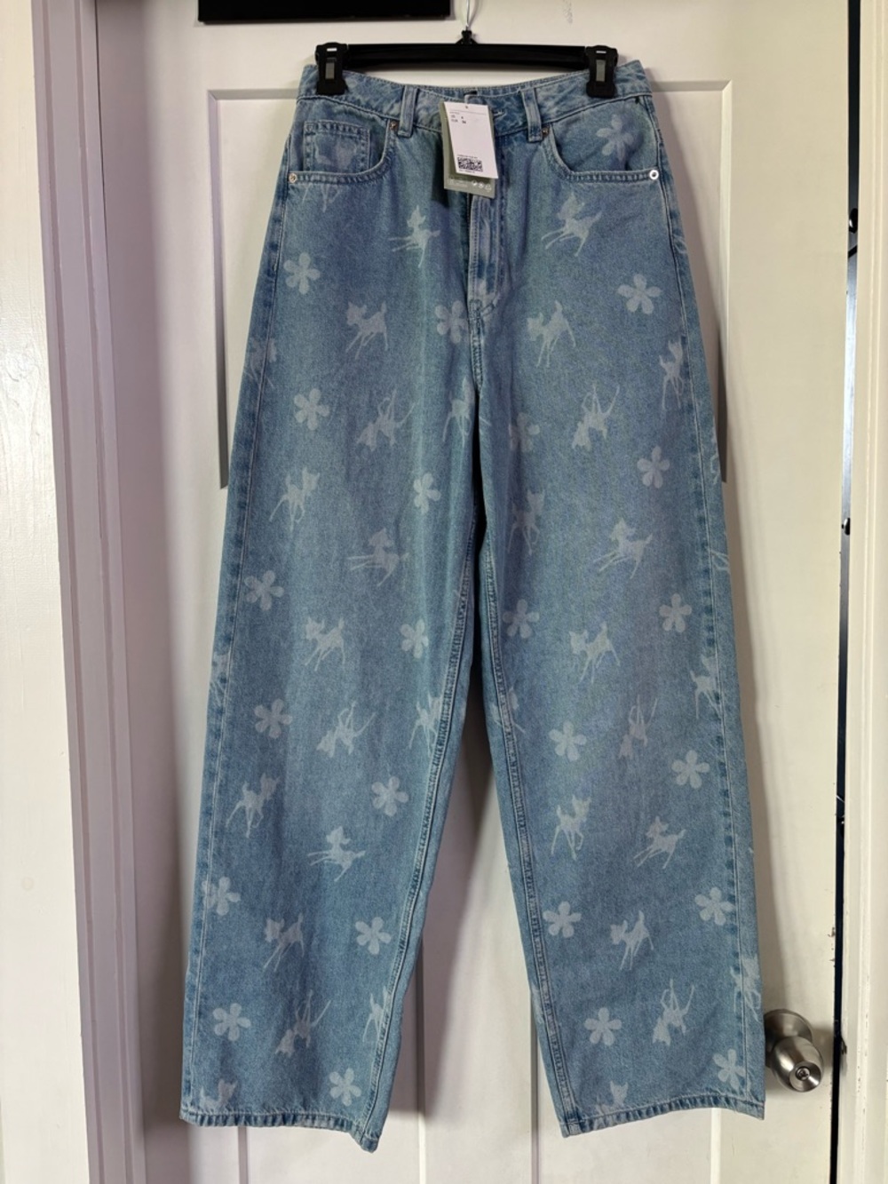 Divided Light Blue Floral & Bambi Wide-Leg Jeans NWT